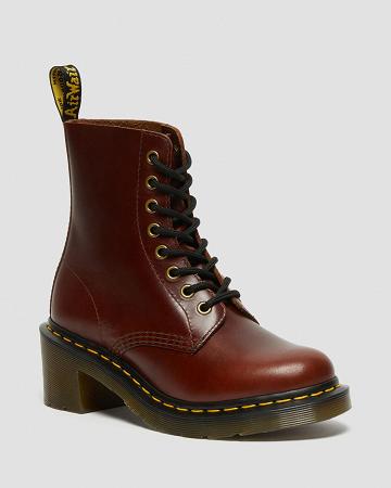 Brown Women's Dr Martens Clemency Leather Heeled Heeled Boots | CA 139RVD